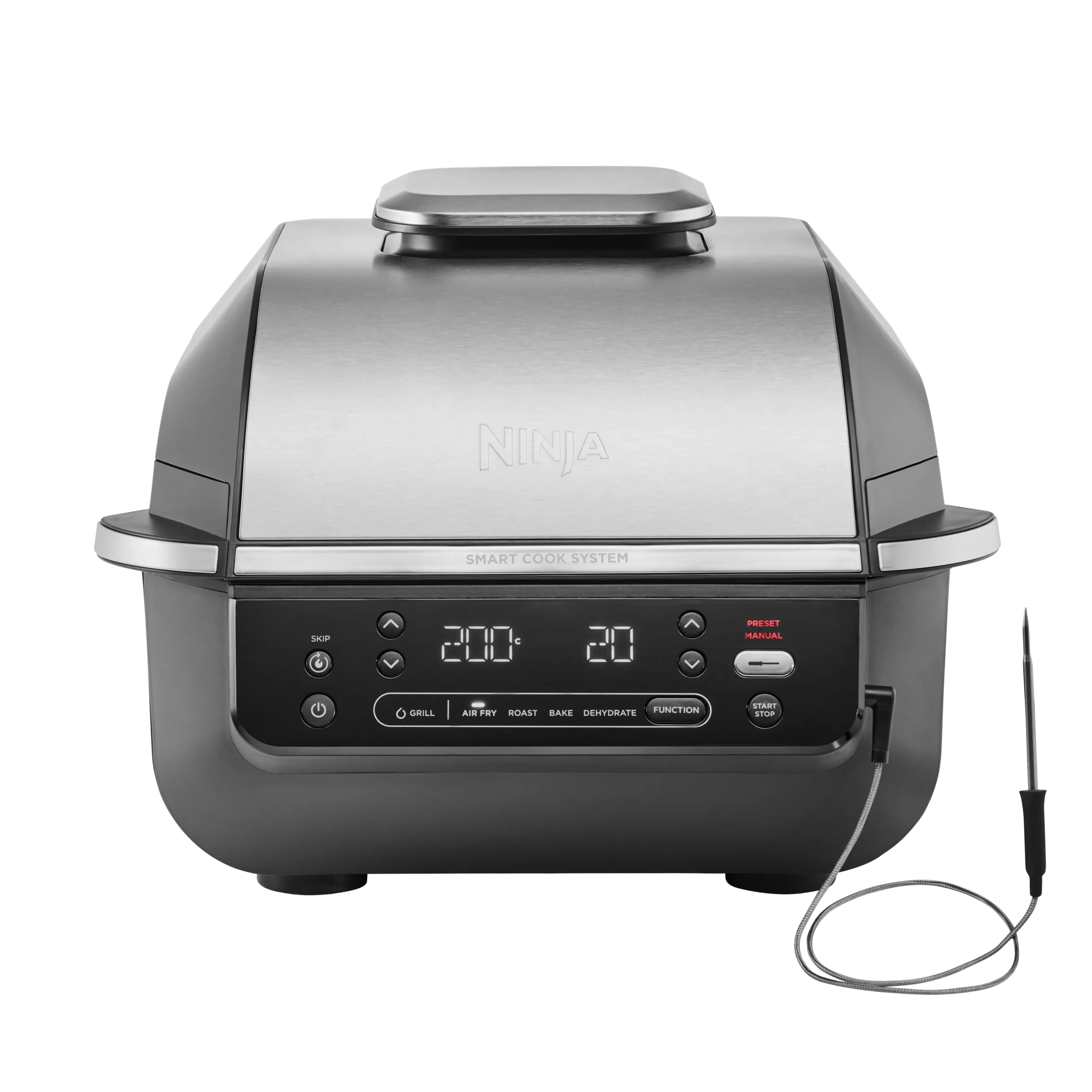 Ninja EG351EU Foodi Smart 5v1 Vnútorný gril a teplovzdušná fritéza s integrovaným teplomerom – Strieborný