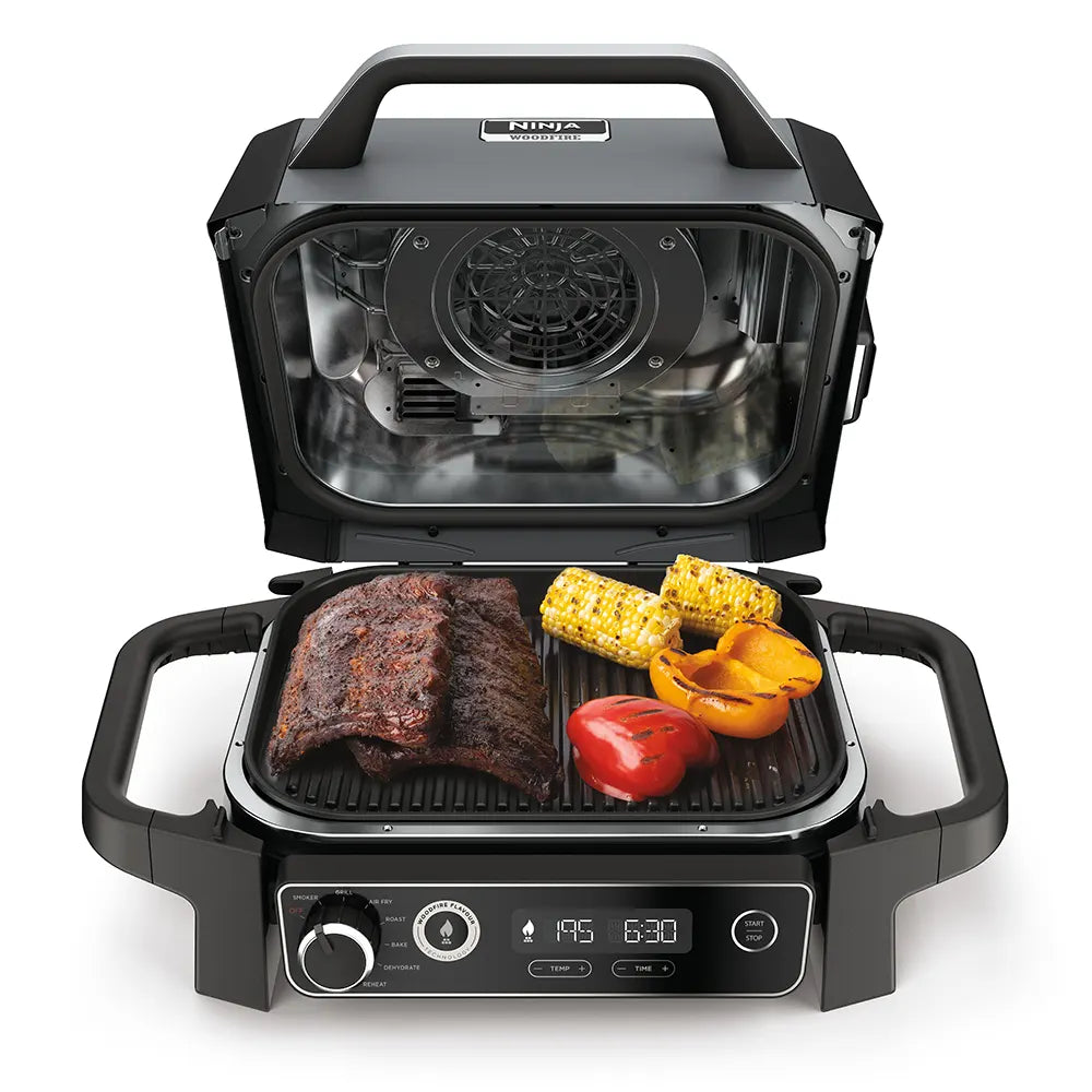 Ninja OG701EU Woodfire Elektrický BBQ, Gril, Air fryer & Udiareň; Vonkajší; 28 cm x 38 cm