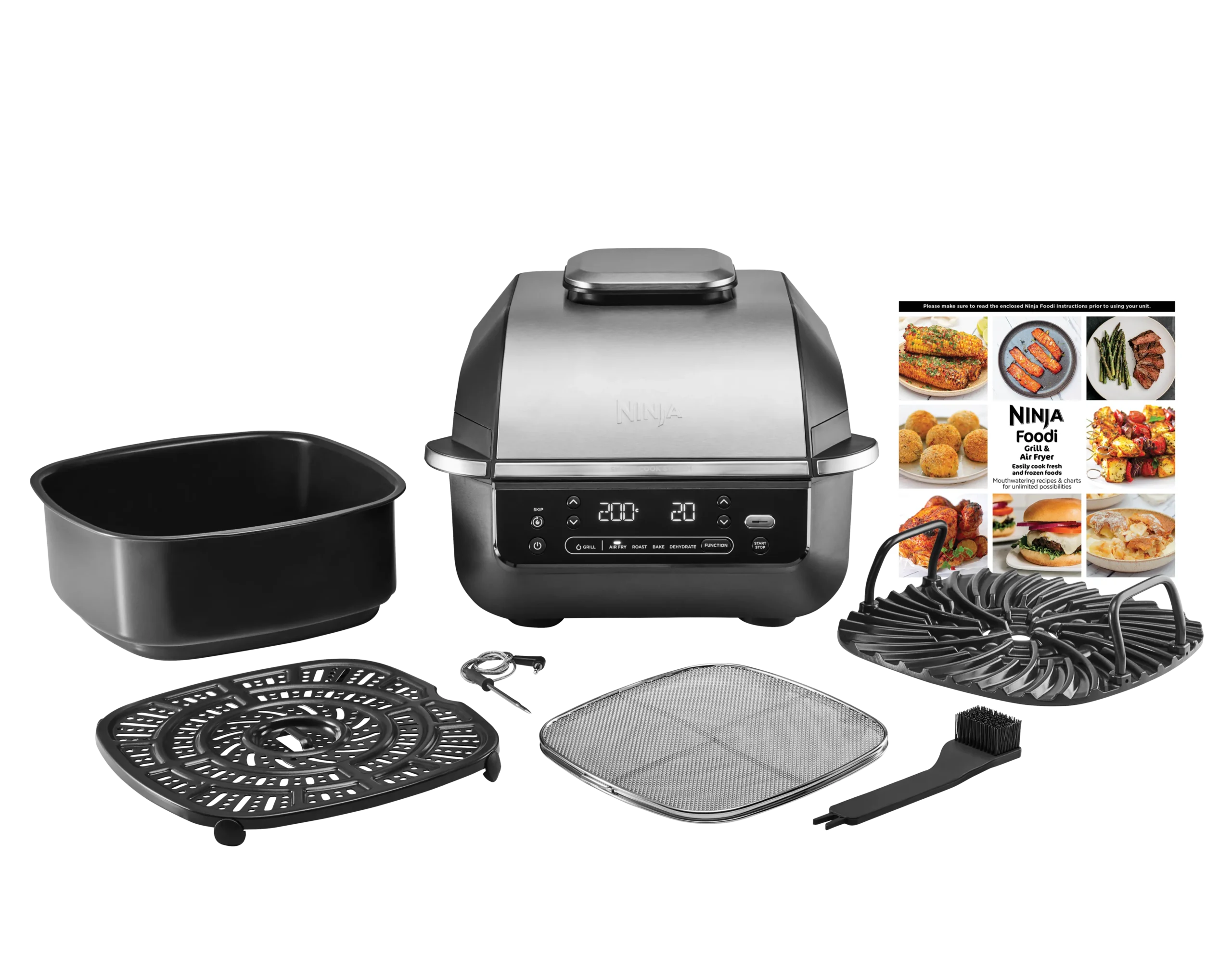 Ninja EG351EU Foodi Smart 5v1 Vnútorný gril a teplovzdušná fritéza s integrovaným teplomerom – Strieborný