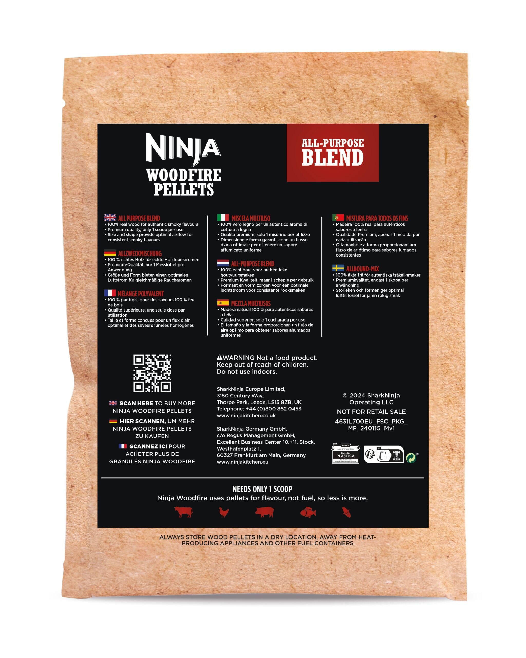 Ninja Woodfire Pelety; Zmes čerešne, javora a duba; 900g (Na 20 použití)