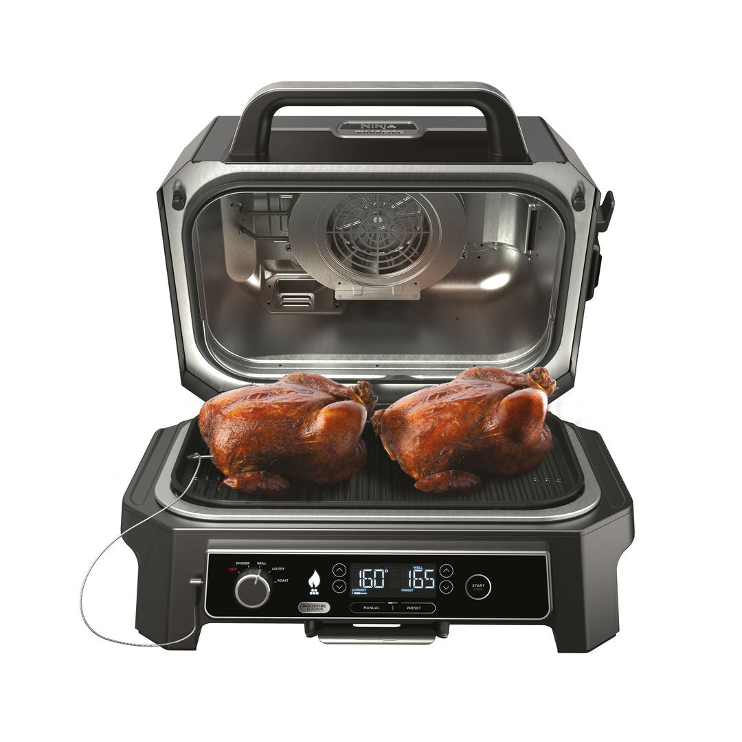Ninja OG850EU Woodfire Pro XL; Elektrický BBQ, Gril, Air fryer & Udiareň; Vonkajší; 45 cm x 31 cm