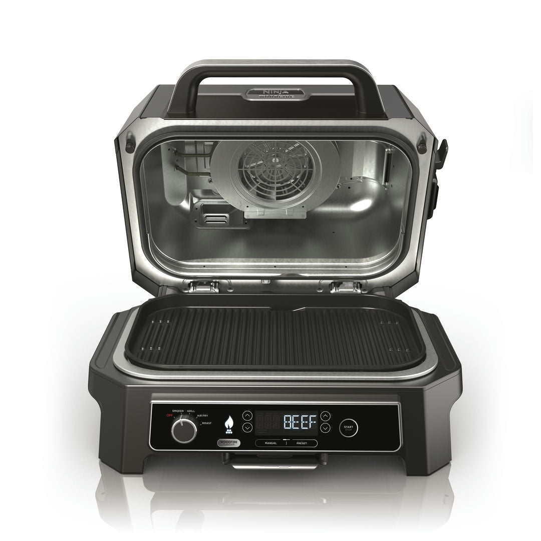 Ninja OG850EU Woodfire Pro XL; Elektrický BBQ, Gril, Air fryer & Udiareň; Vonkajší; 45 cm x 31 cm
